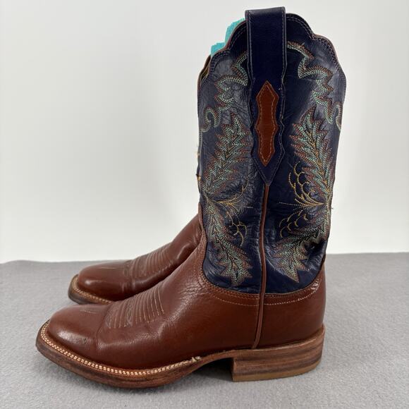 Vintage Lucchese 2000 Boots Womens 6.5B Brown Blue Leather Western Lone Star - Picture 1 of 16